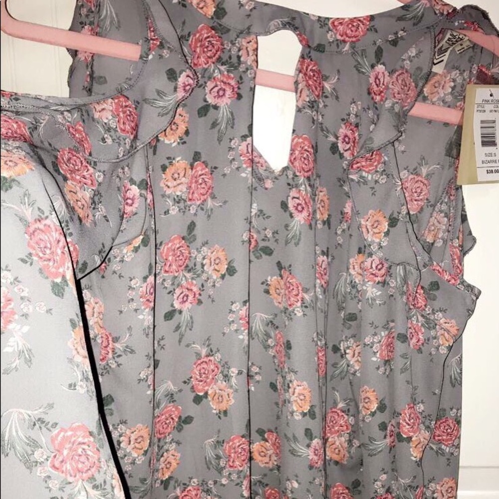 Grey pink floral blouse